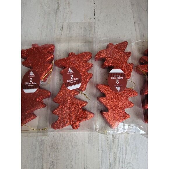 Enchanted Forest red glitter tree ornament Xmas set - Picture 3 of 8